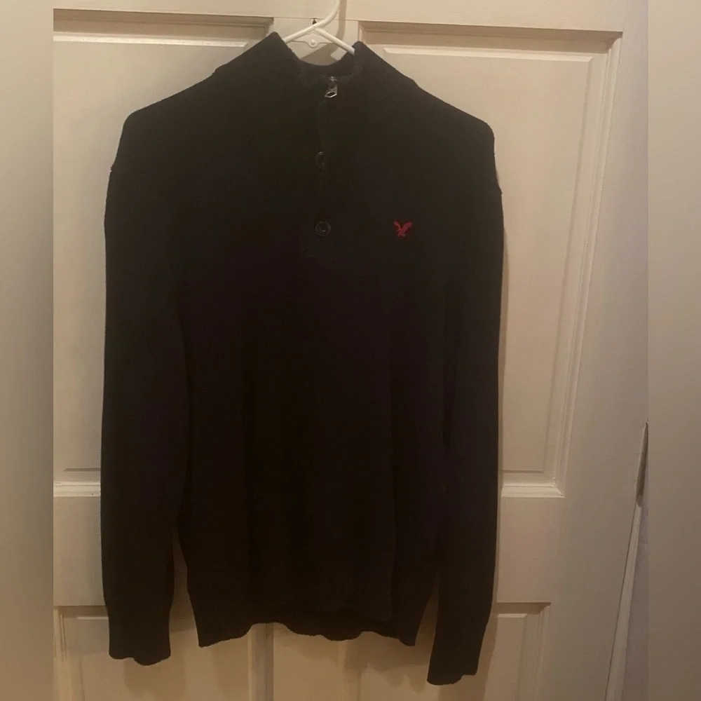 American Eagle Mock Neck Navy Blue 3 Button Sweater Size XL EUC